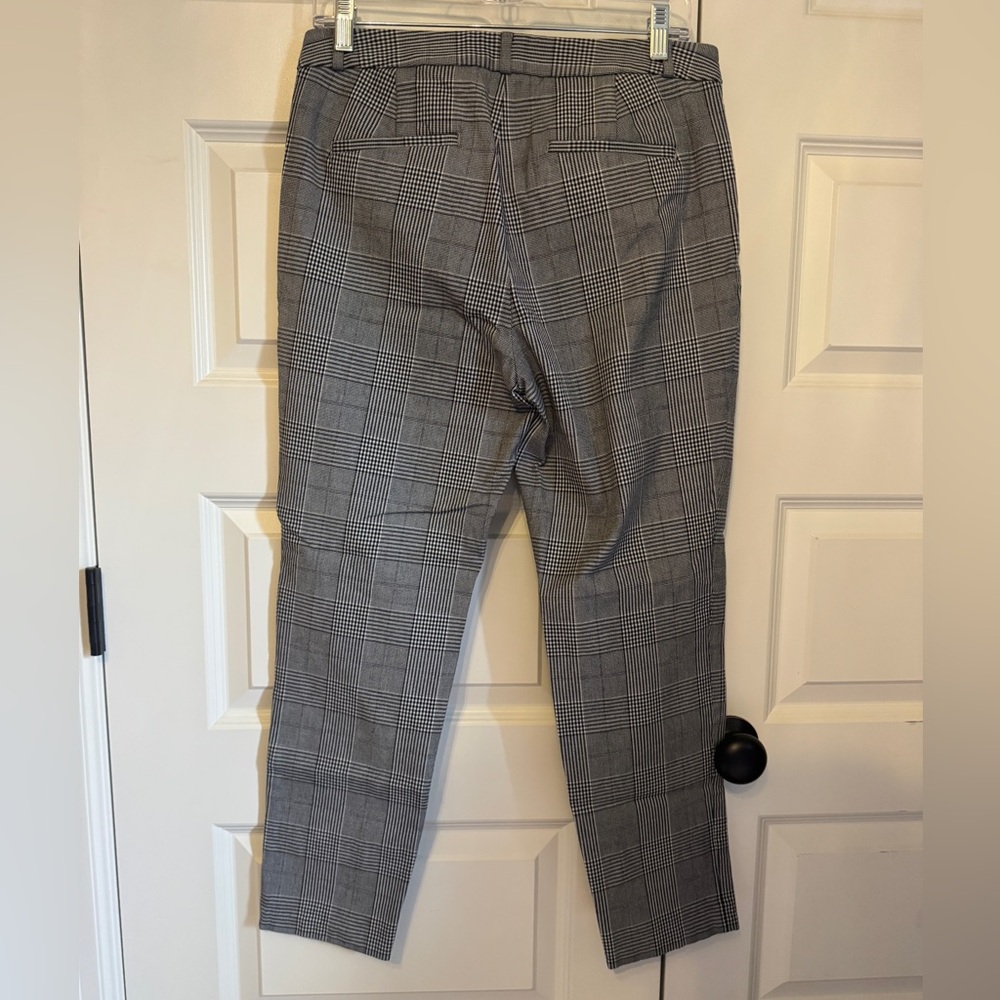 Banana Republic Glen Plaid Trousers Black White Tailored Work Pants Size 10 - Picture 3 of 4
